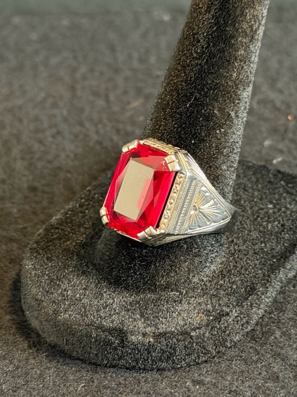Antique 1920’s 10K White Gold Art Deco Ring with Emerald-Cut Stone